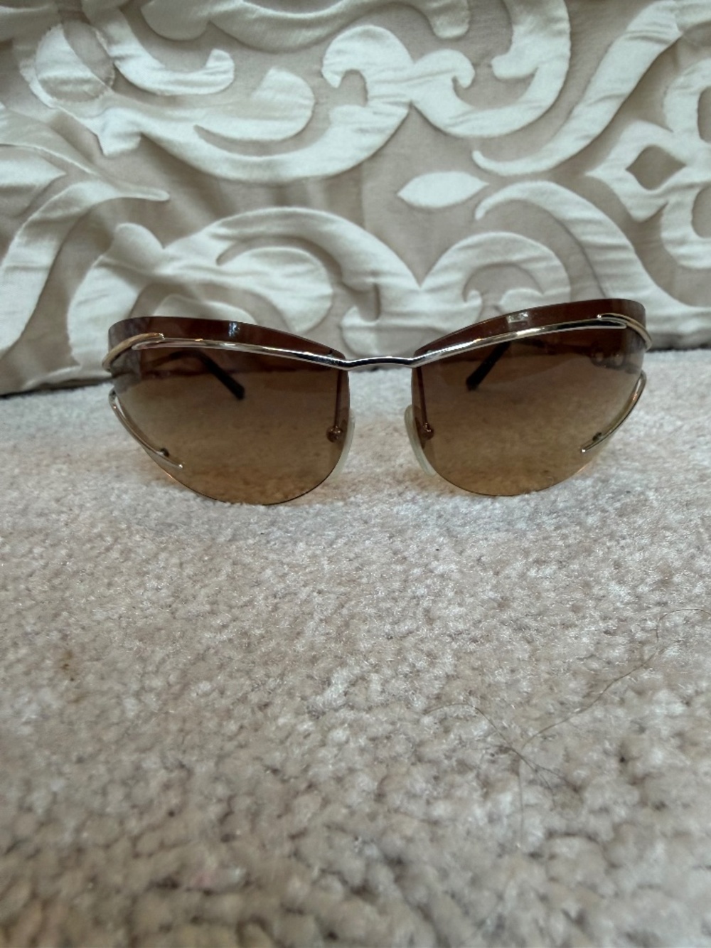 Salvatore Ferragamo Vintage Y2K Rimless Shield Sunglasses 1062 - Gold & Silver